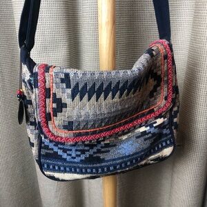 Navy, White, and Pink Patterned Women's Bag